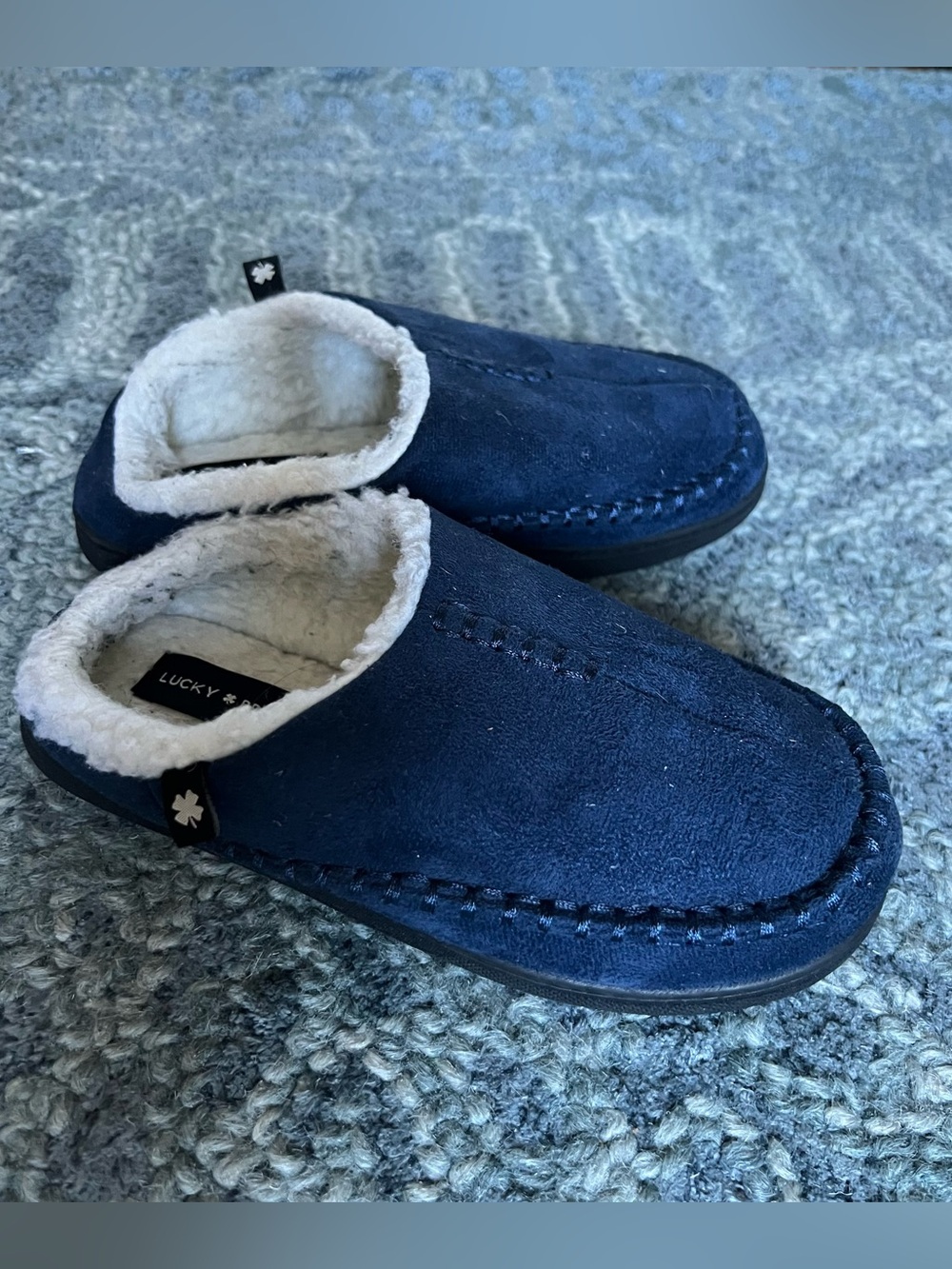 Lucky Brand Kids Navy Slip-On Faux Shearling Lined Slippers